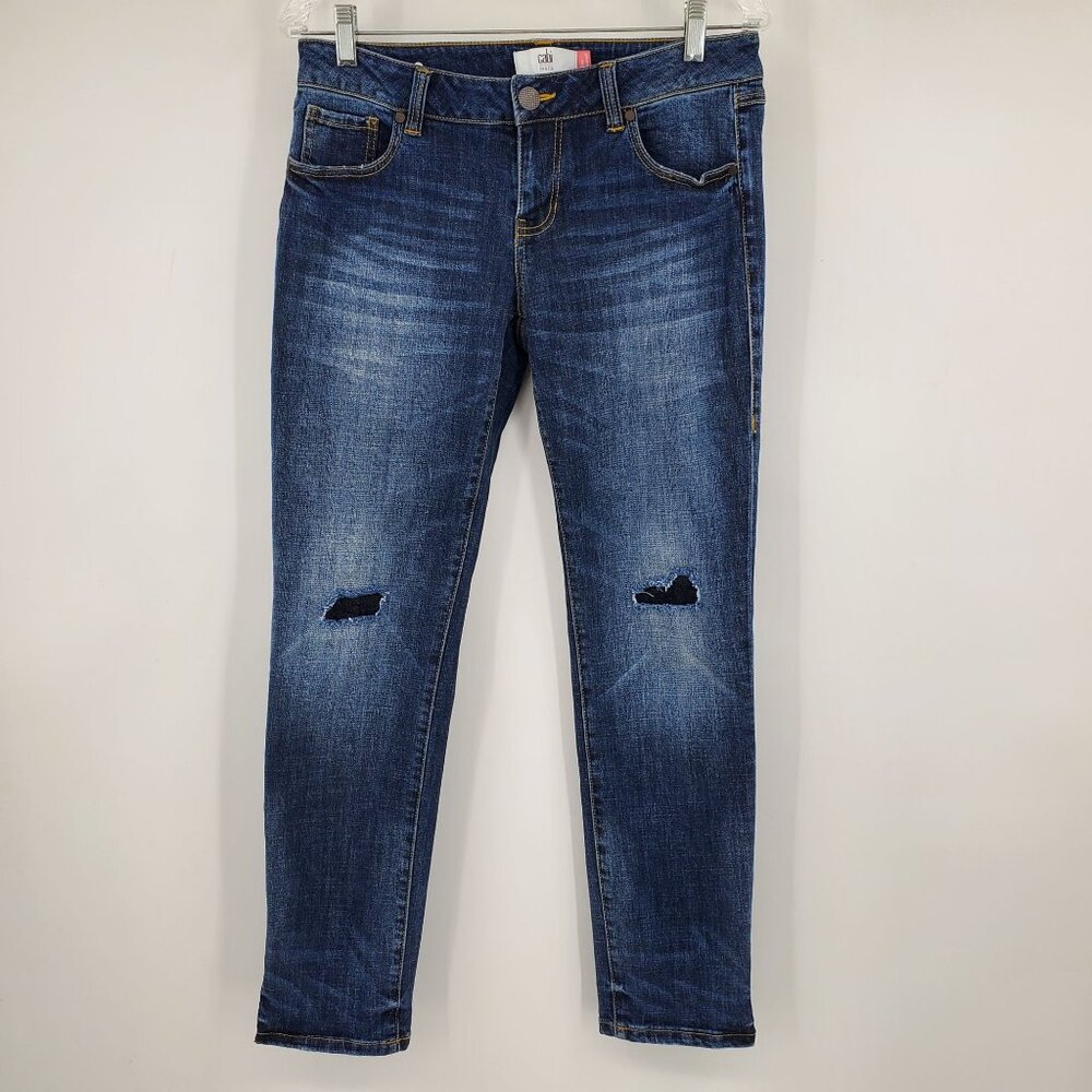Cabi Slim Boyfriend Fit Women's Dark Wash Patched Holes Denim Jeans Size 4
